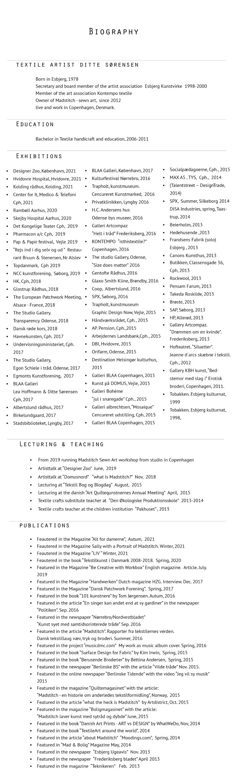 kunstnerisk CV engelsk biografi 2021 ny