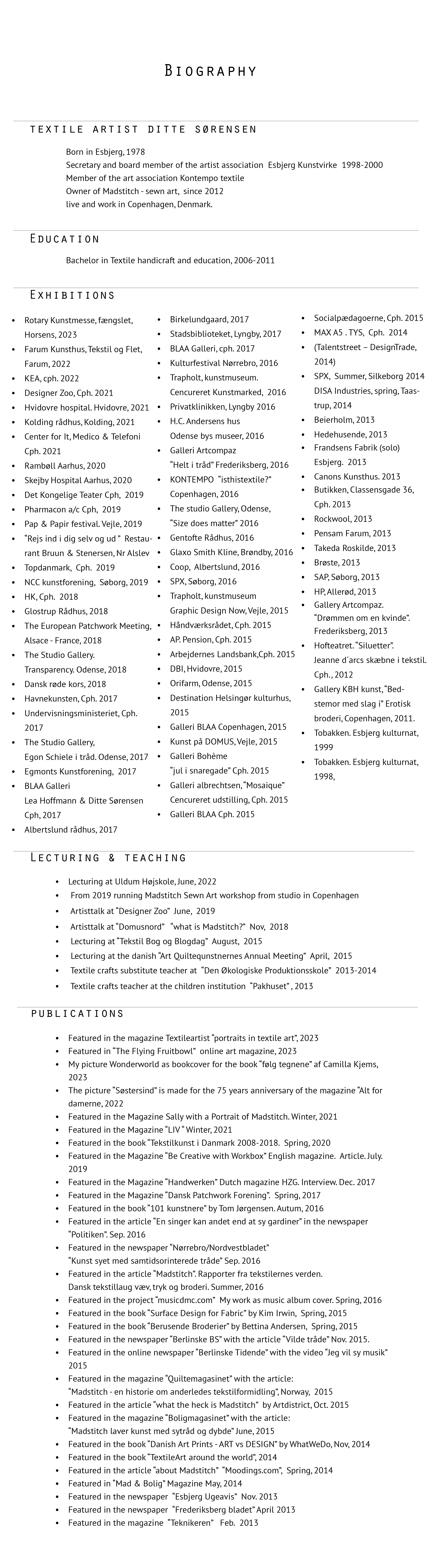 Kunstnerisk.CV .Engelsk.2023